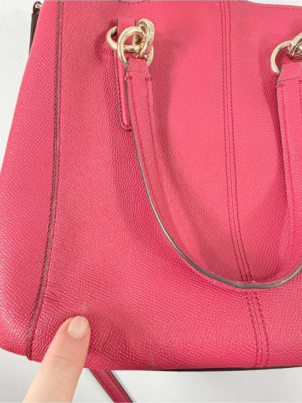 Coach Minetta Crossbody Shoulder Bag Dark Pink Purse Cross Grain Leather